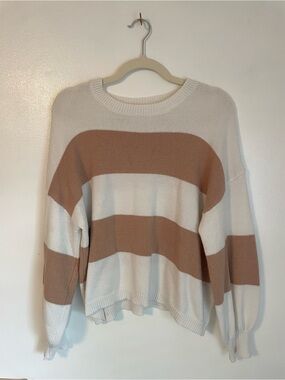 Dreamers by debut white and tan striped knit sweater size small